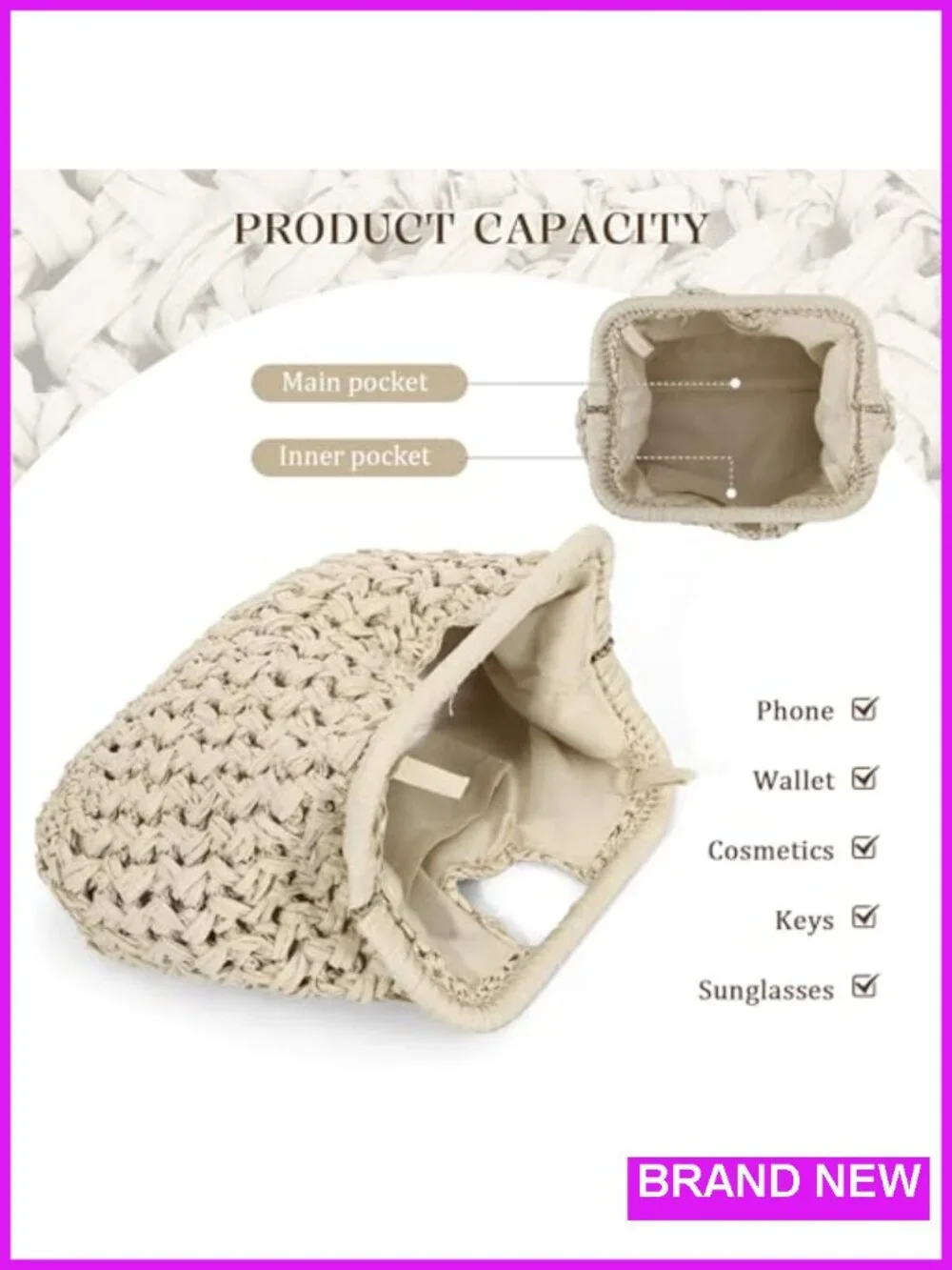 Straw Clutch Purse Women Beach Woven Bag Top Handle Crossbody Vacation Holiday